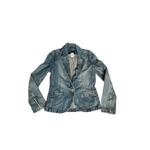 Marc Jacobs Vtg Y2k Blue Denim Jean Puff Sleeve Fitted Tailored Blazer Jacket 8